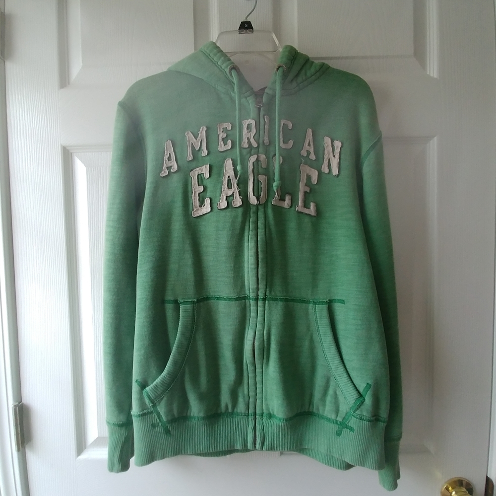 Green American Eagle Zip Up Hoodie